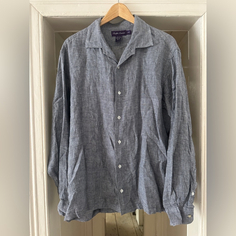 Ralph Lauren Purple Label Men’s Linen Plaid Shirt sz L